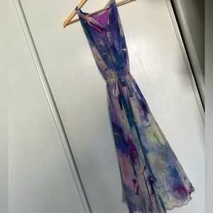 Summer Casual Dress, Maxi Slip Dress, V-Neck, Beach Dress, Watercolor Dress